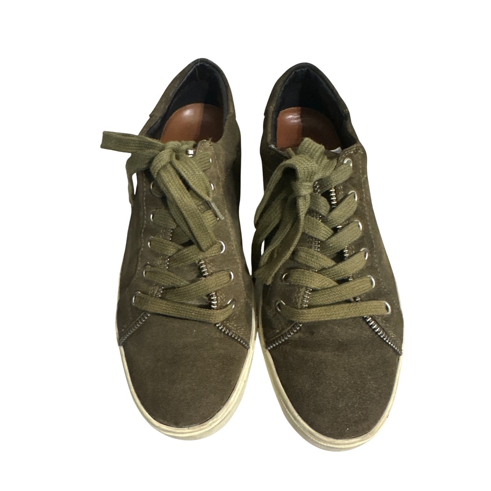 Frye and Co Mens Olive Green Suede Low Top Sneakers Zipper Detail Casual Shoes